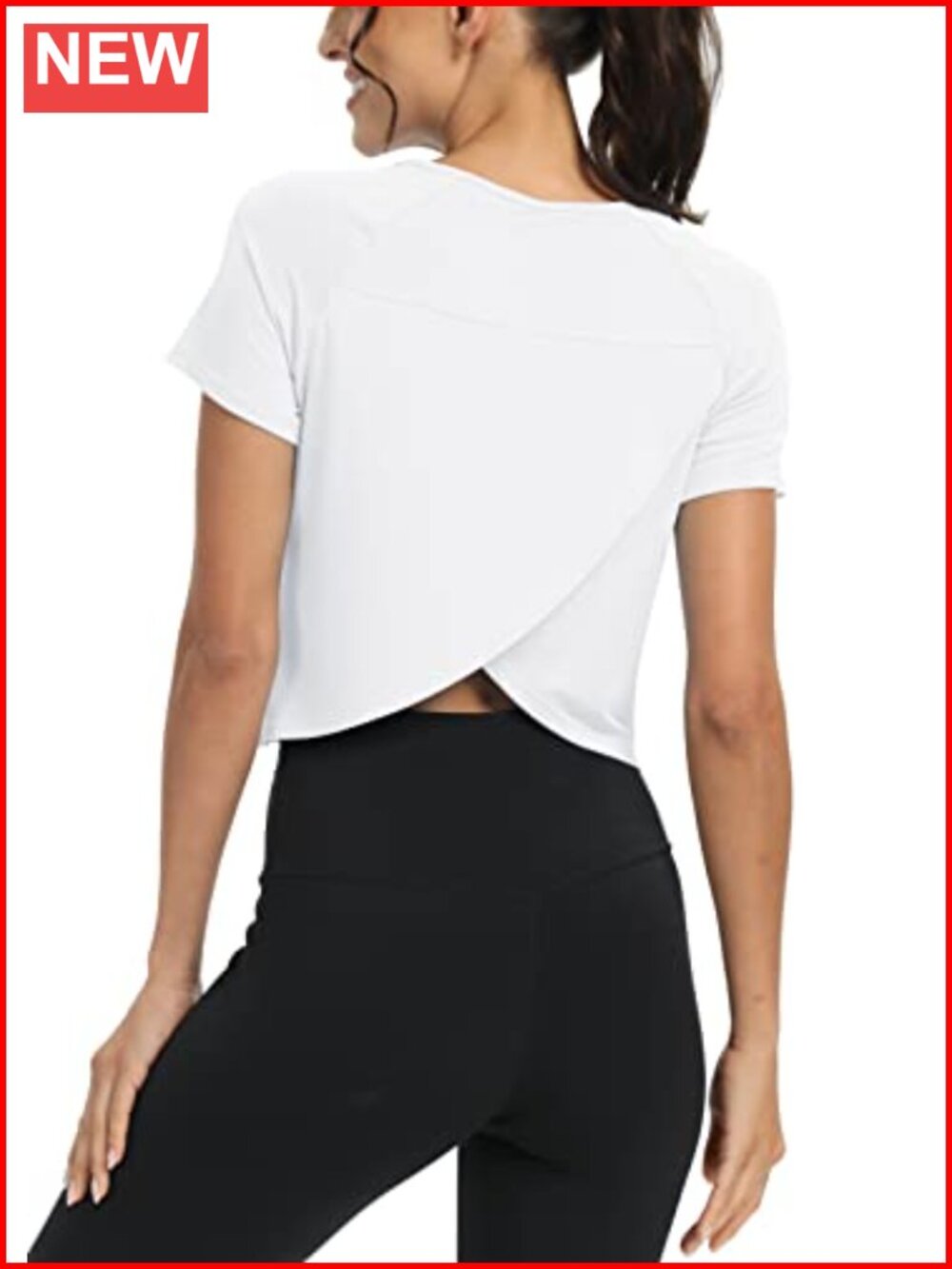 Mippo Cropped Split Back Workout Top Loose Fit Gym Athletic Shirt
